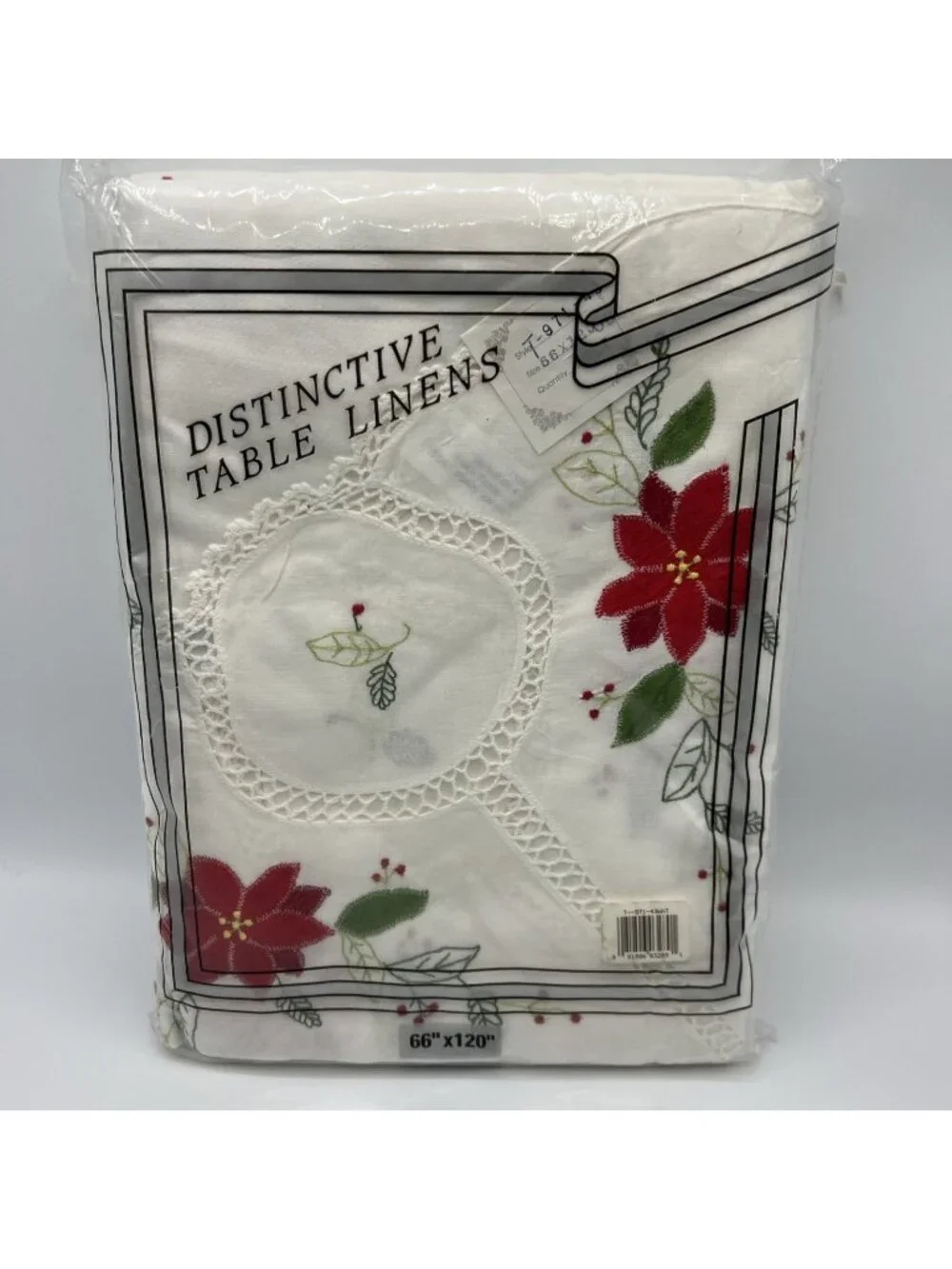 Distinctive Table Linens Christmas Tablecloth Poinsettia Applique 66x120